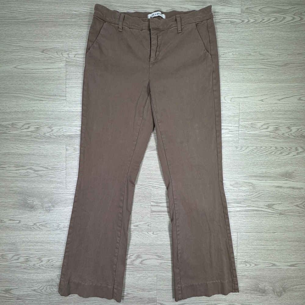 Lila Ryan Womens Flare Leg Pants Brown Size 10 Stretch Cotton Blend Casual